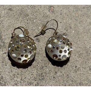ALEXIS BITTAR White Clear Gray Lucite Crystal Dangling Ball Clip Earrings RARE